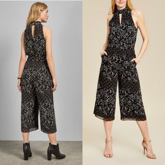 NWT‎ TED BAKER 70s Floral Halter Ruffle Neck Sleeveless Crop Wide Leg Jumpsuit 6 - Picture 3 of 16